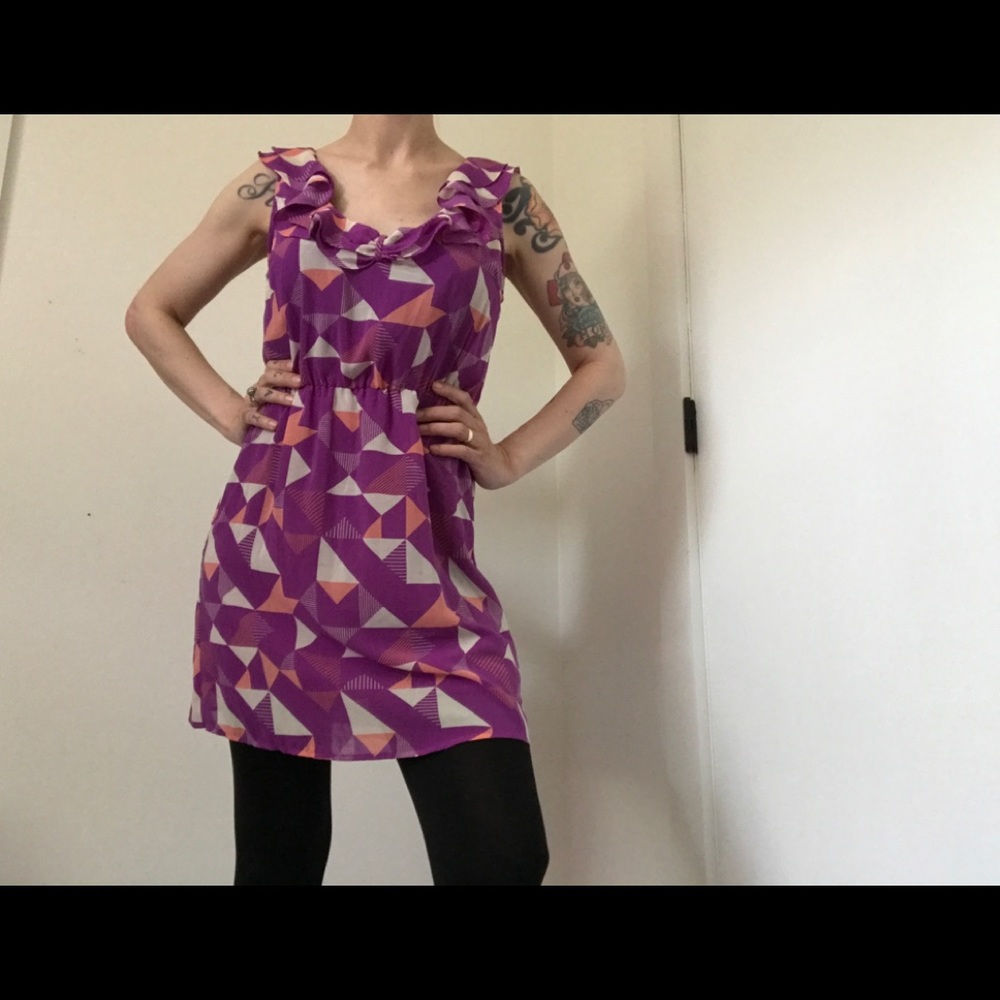 Forever 21 Purple Abstract Print Ruffle Dress